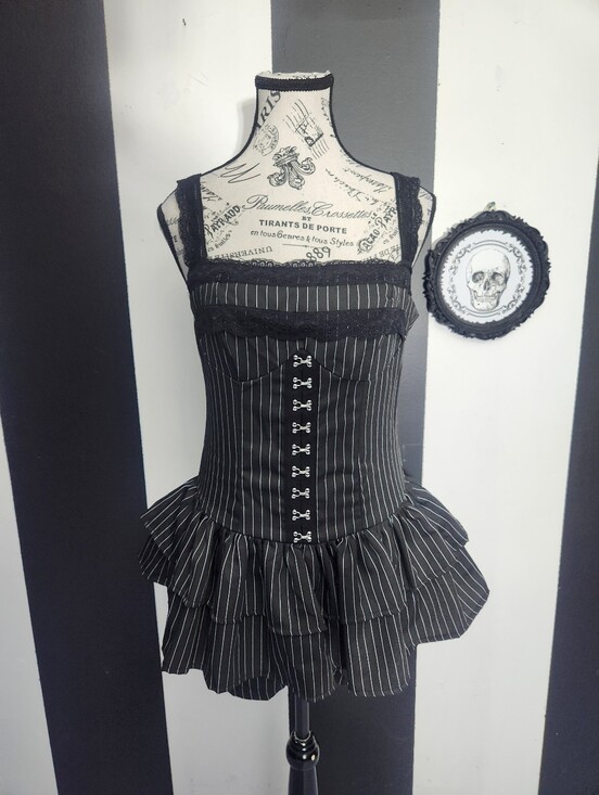 sugar and vapor Pants - Angel Black Pinstripe Gothic Corset Romper
